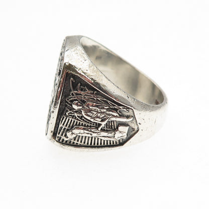 925 Sterling Silver Vintage Enamel US Army Vietnam Oxidized Ring Size 10