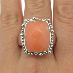 925 Sterling Silver Vintage Real Peach Mountain Jade Granulated Ring Size 10