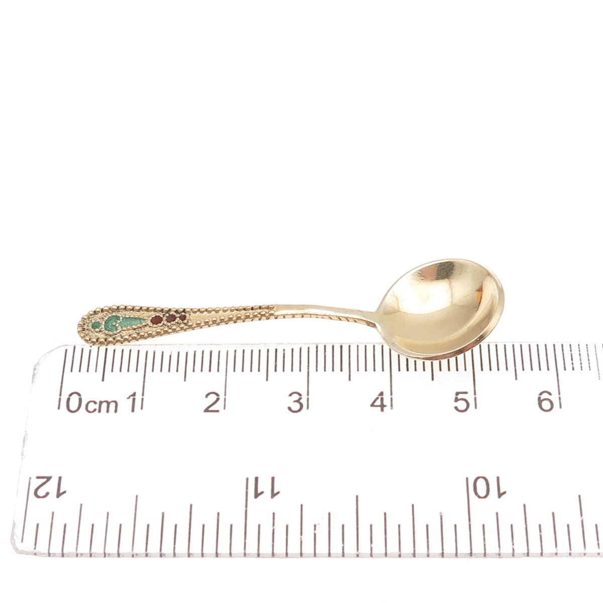 875 Silver Gold Plated Vintage European Enamel Salt & Spices Spoon