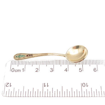 875 Silver Gold Plated Vintage European Enamel Salt & Spices Spoon