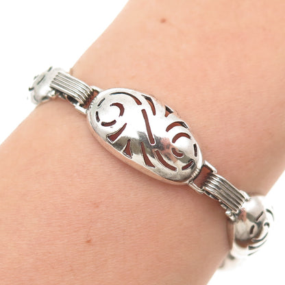 PETTELL'S 925 Sterling Silver Vintage Floral Dome Link Bracelet 7.25"