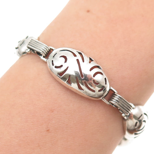 PETTELL'S 925 Sterling Silver Vintage Floral Dome Link Bracelet 7.25"