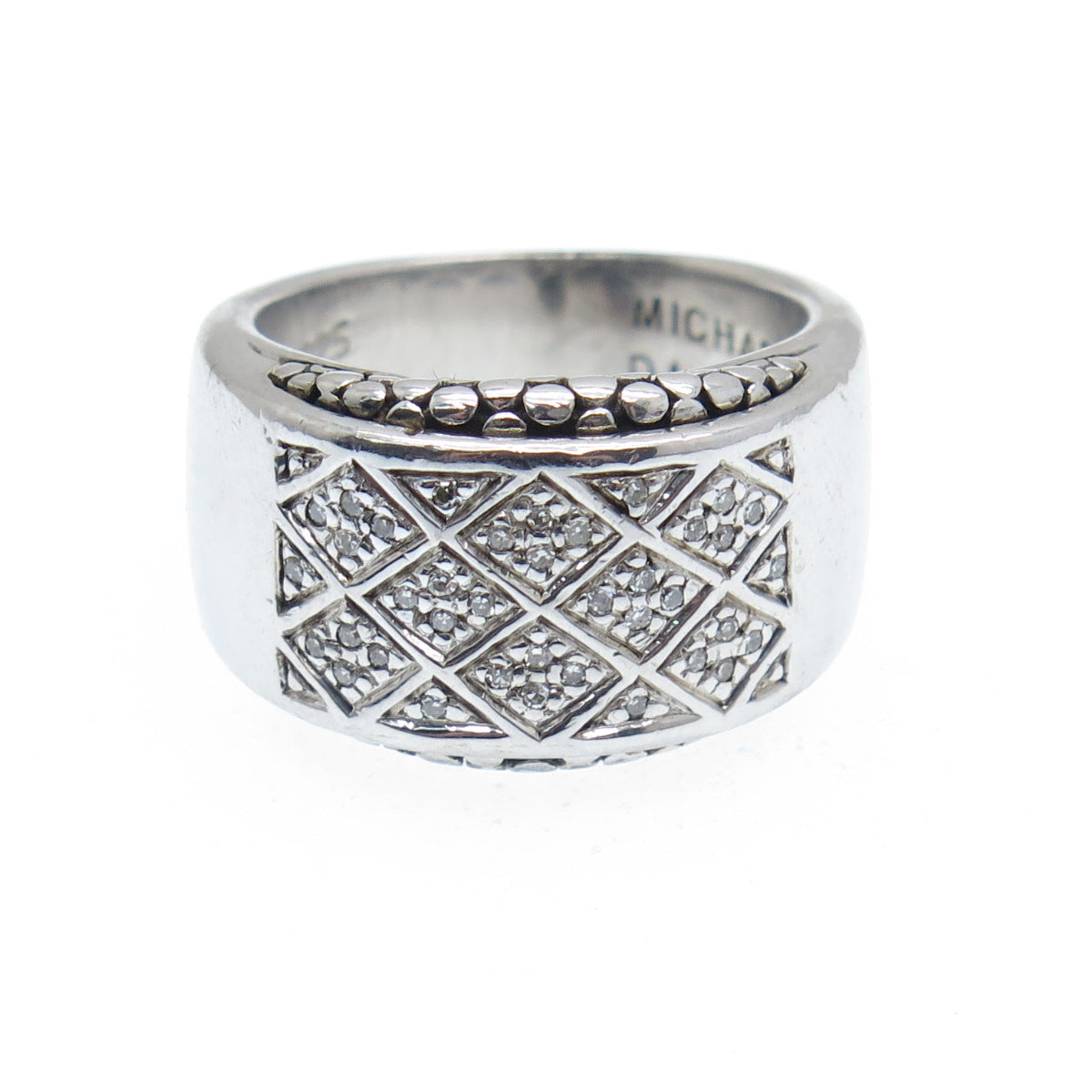 MICHAEL DAWKINS 925 Sterling Silver Real Round-Cut Diamond Ring Size 6.25