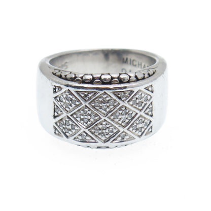 MICHAEL DAWKINS 925 Sterling Silver Real Round-Cut Diamond Ring Size 6.25