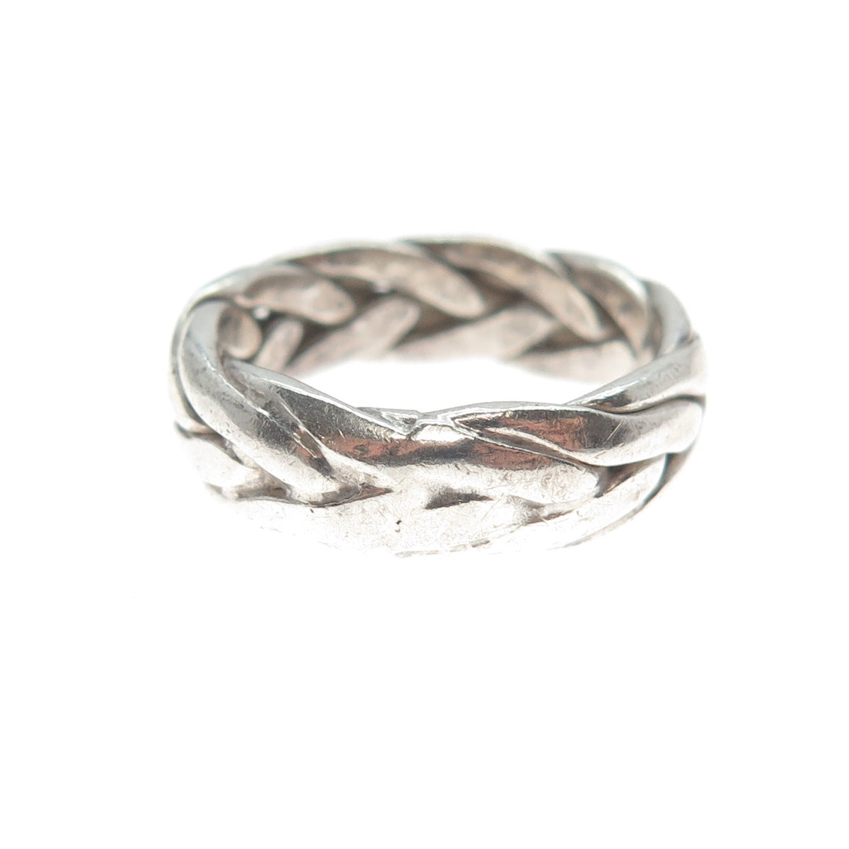 925 Sterling Silver Vintage Wicker Band Ring Size 6