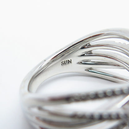 925 Sterling Silver SUN Real White Diamond Crossover Ring Size 7.75
