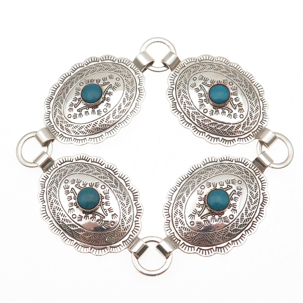 Old Pawn 925 Sterling Silver Vintage Turquoise Snake Eye Concho Bracelet 7.25"