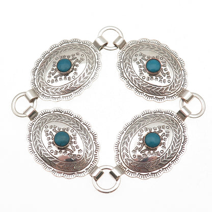 Old Pawn 925 Sterling Silver Vintage Turquoise Snake Eye Concho Bracelet 7.25"