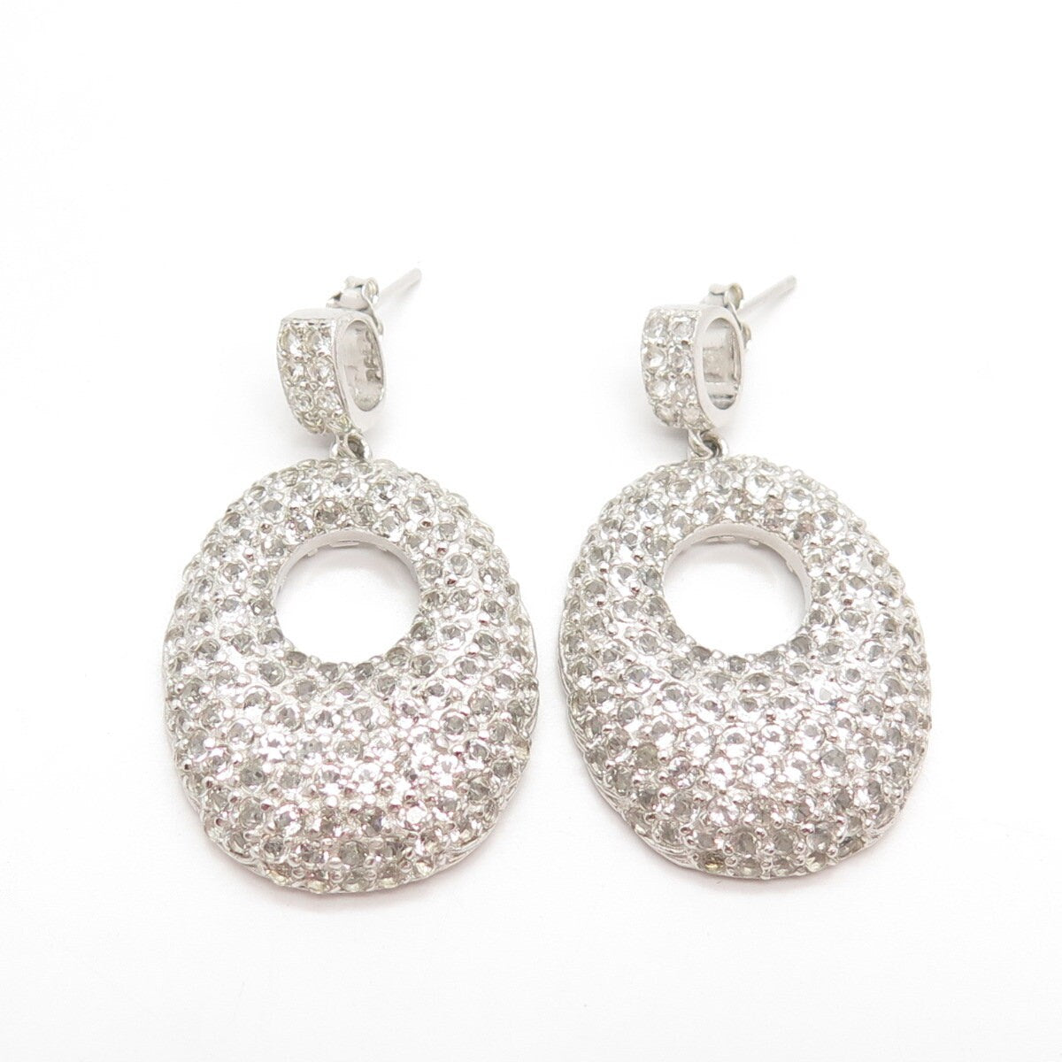925 Sterling Silver Vintage Real White Topaz Gemstone Dangling Earrings