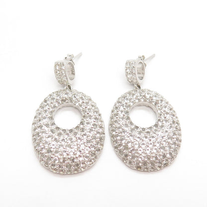 925 Sterling Silver Vintage Real White Topaz Gemstone Dangling Earrings