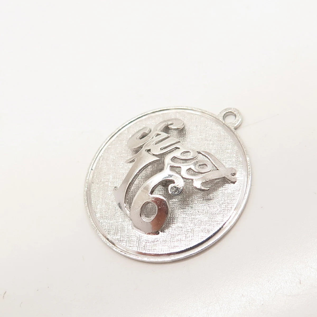 925 Sterling Silver Vintage M & M "Sweet 16" Textured Round Pendant