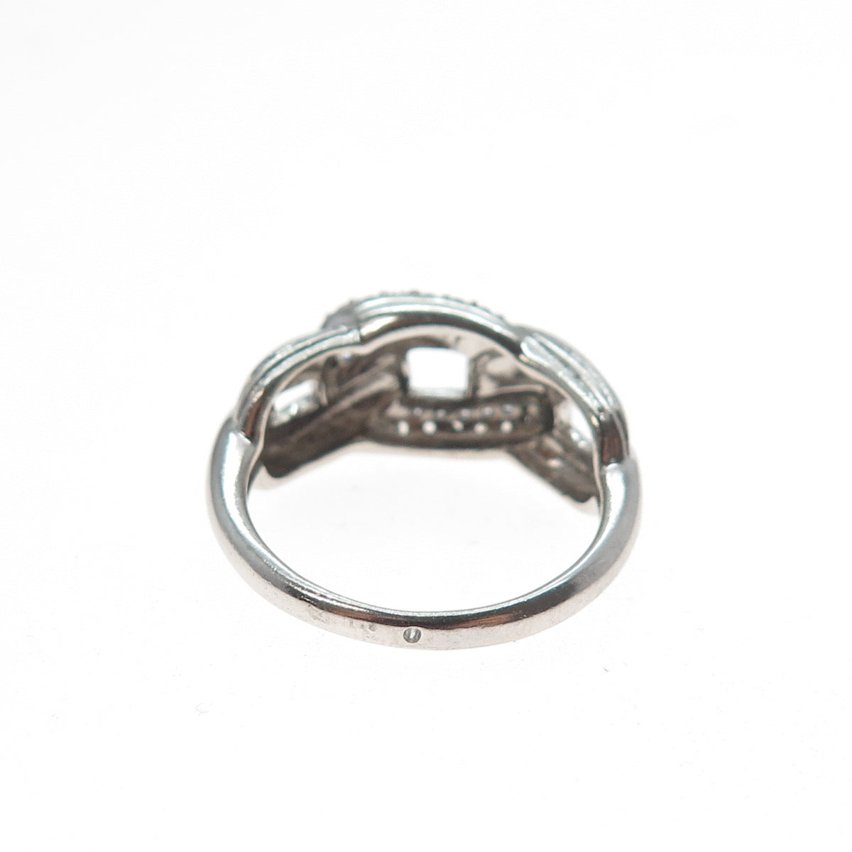 SAI 925 Sterling Silver Round-Cut C Z Chain Link Ring Size 7