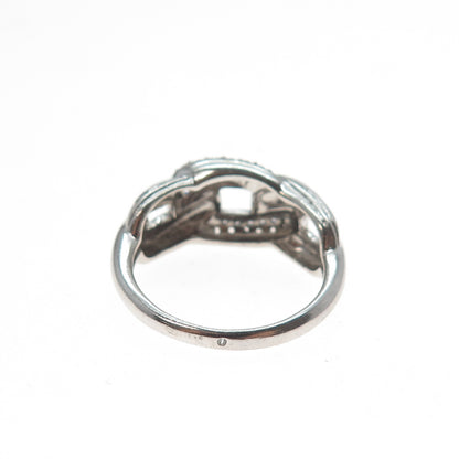 SAI 925 Sterling Silver Round-Cut C Z Chain Link Ring Size 7