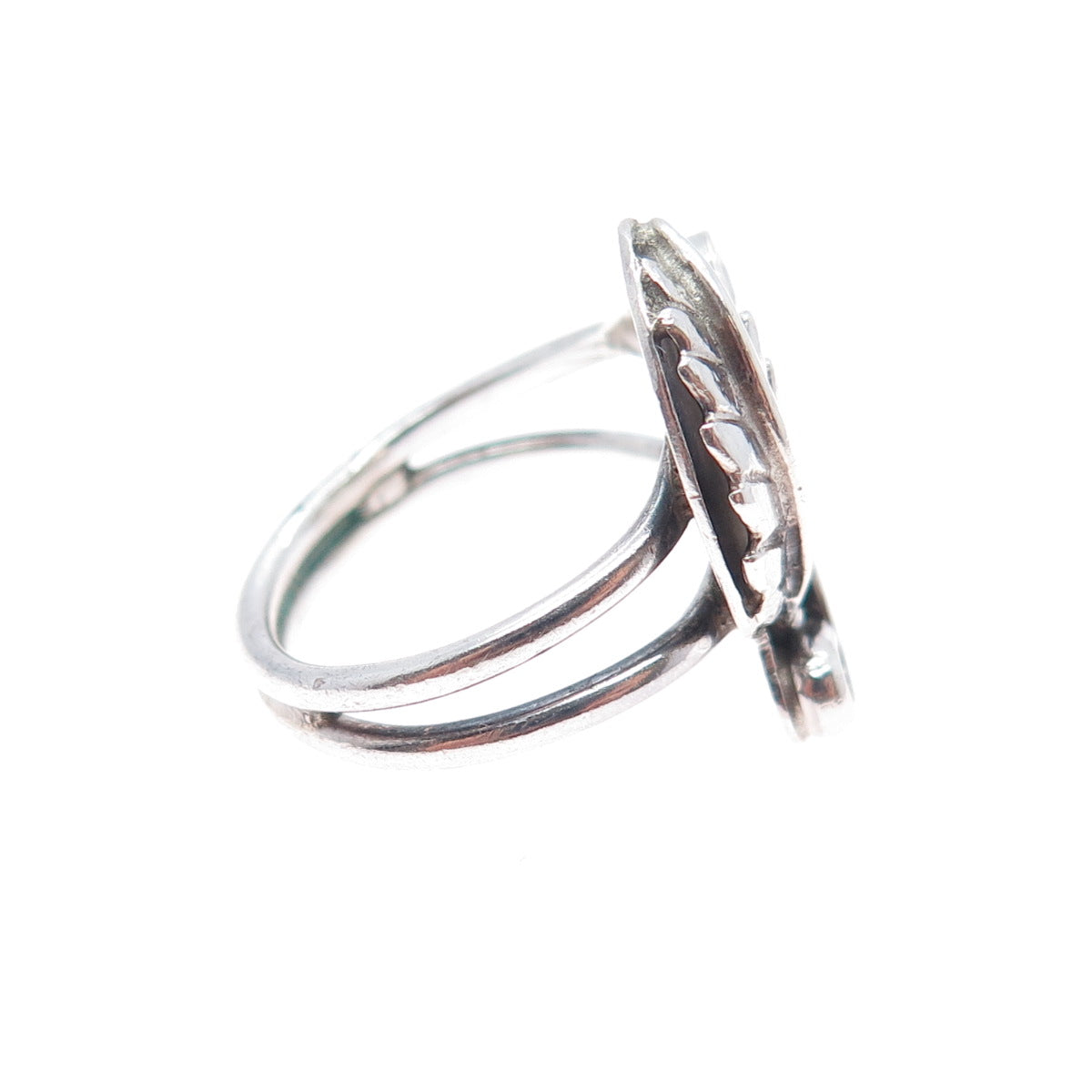 Old Pawn Sterling Silver Vintage MAH Artisan Feather & Flower Tribal Ring Size 6