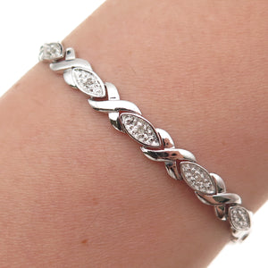 925 Sterling Silver Real Round-Cut Diamond XO Hugs & Kisses Bracelet 7.5"