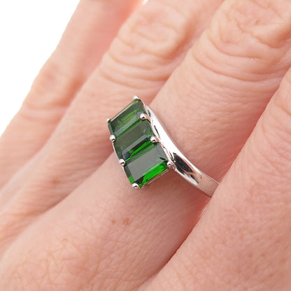 925 Sterling Silver Real Emerald-Cut Peridot Bypass Ring Size 8