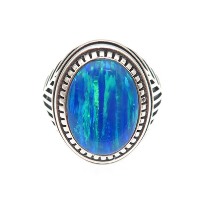 950 Silver Vintage Real Opal Oxidized Ring Size 9.5