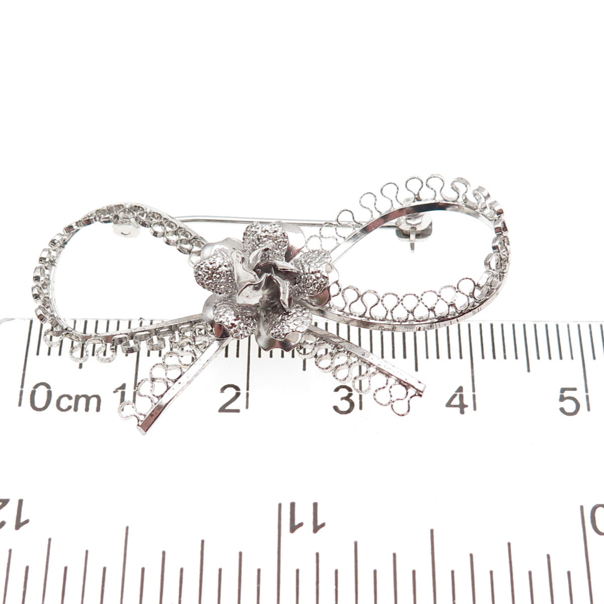 Star Art 925 Sterling Silver Antique Art Deco Flower Box Filigree Pin Brooch