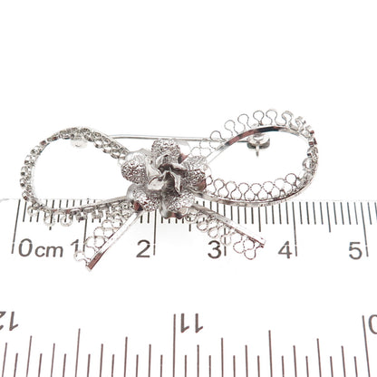 Star Art 925 Sterling Silver Antique Art Deco Flower Box Filigree Pin Brooch