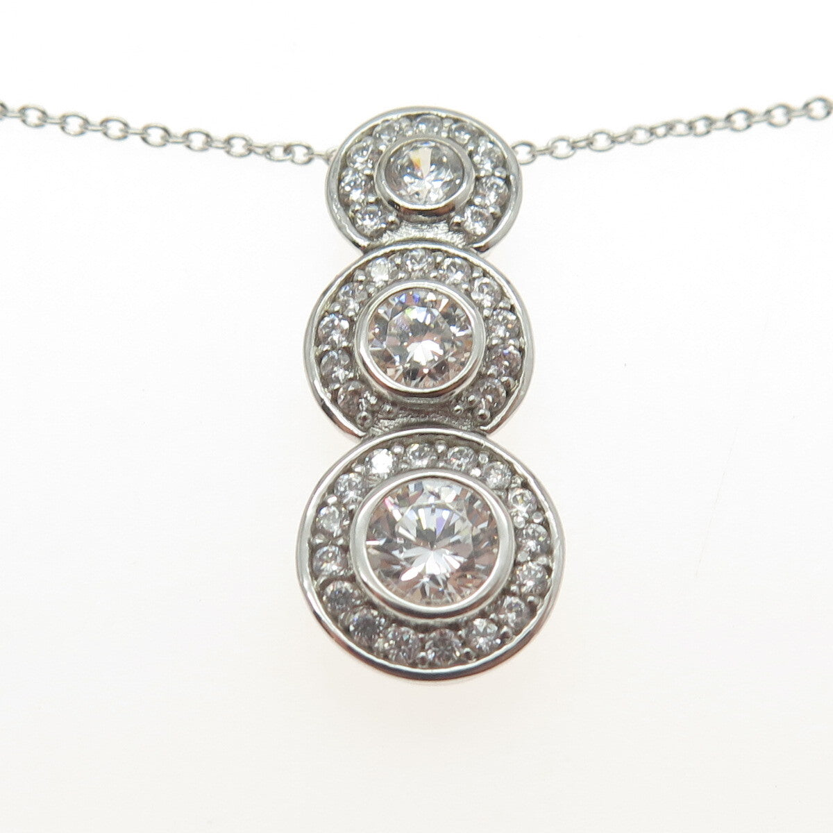 KLEO 925 Sterling Silver Round-Cut C Z Drop Cable Chain Necklace 18-20"