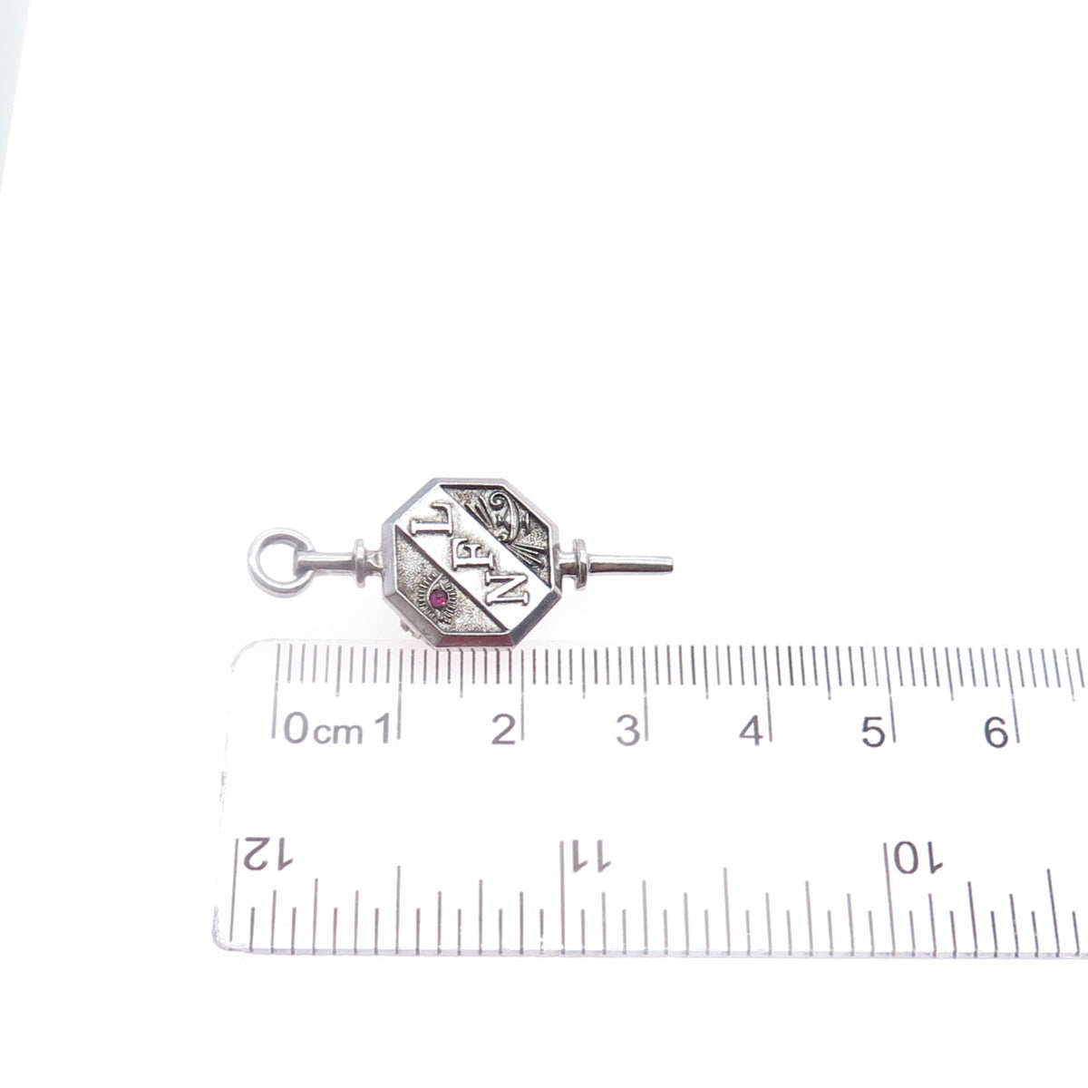 925 Sterling Silver Antique Real Ruby National Forensics League Key Pin Brooch