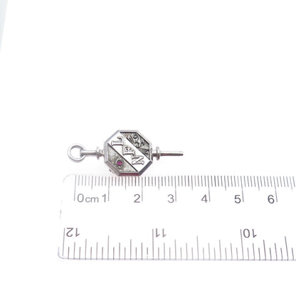 925 Sterling Silver Antique Real Ruby National Forensics League Key Pin Brooch