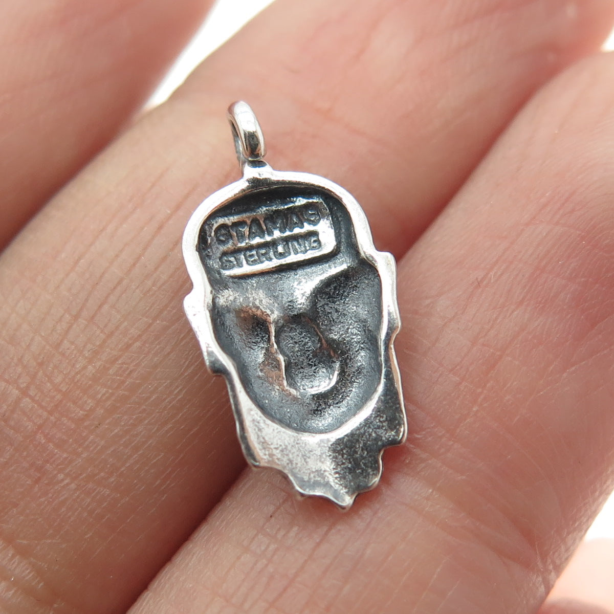 STEVE STAMAS 925 Sterling Silver Vintage Wise Man Oxidized Minimalist Pendant