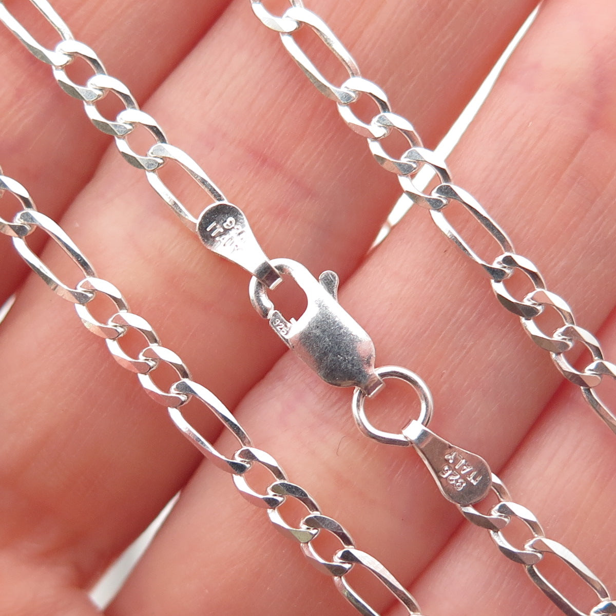 925 Sterling Silver Italy Figaro Chain Necklace 24"