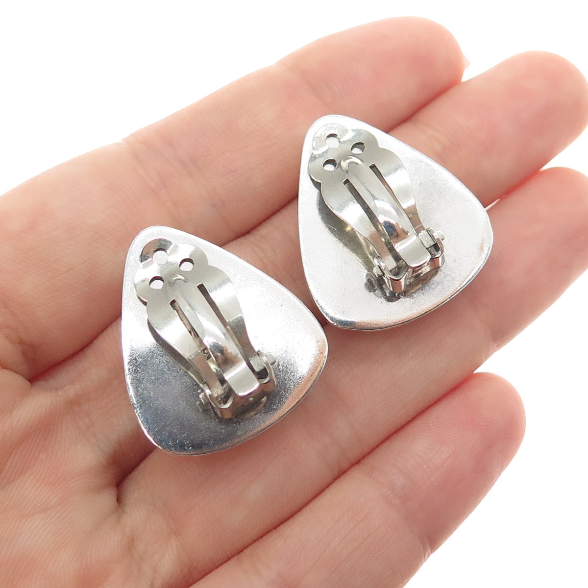 ZINA 925 Sterling Silver Vintage Modernist Clip On Earrings