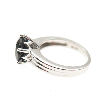 925 Sterling Silver GIE Real Round-Cut Black Spinel Ring Size 4.75