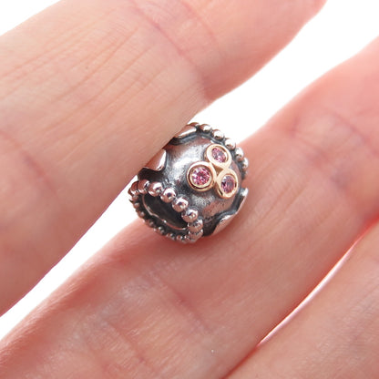 PANDORA 925 Sterling Silver & Gold Swarovski Crystal Mom Slide Bead Charm