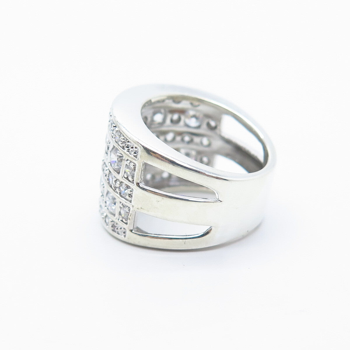 925 Sterling Silver Pave C Z Wide Ring Size 5.25