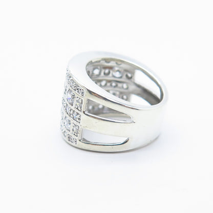 925 Sterling Silver Pave C Z Wide Ring Size 5.25