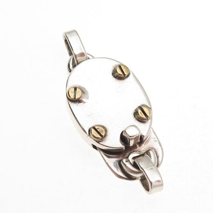 925 Sterling Silver 2-Tone Vintage Mexico Bracelet / Necklace Box Lock Clasp