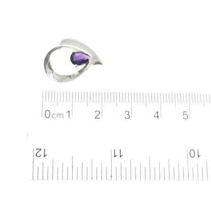 925 Sterling Silver Vintage Real Amethyst Heart Minimalist Charm Pendant