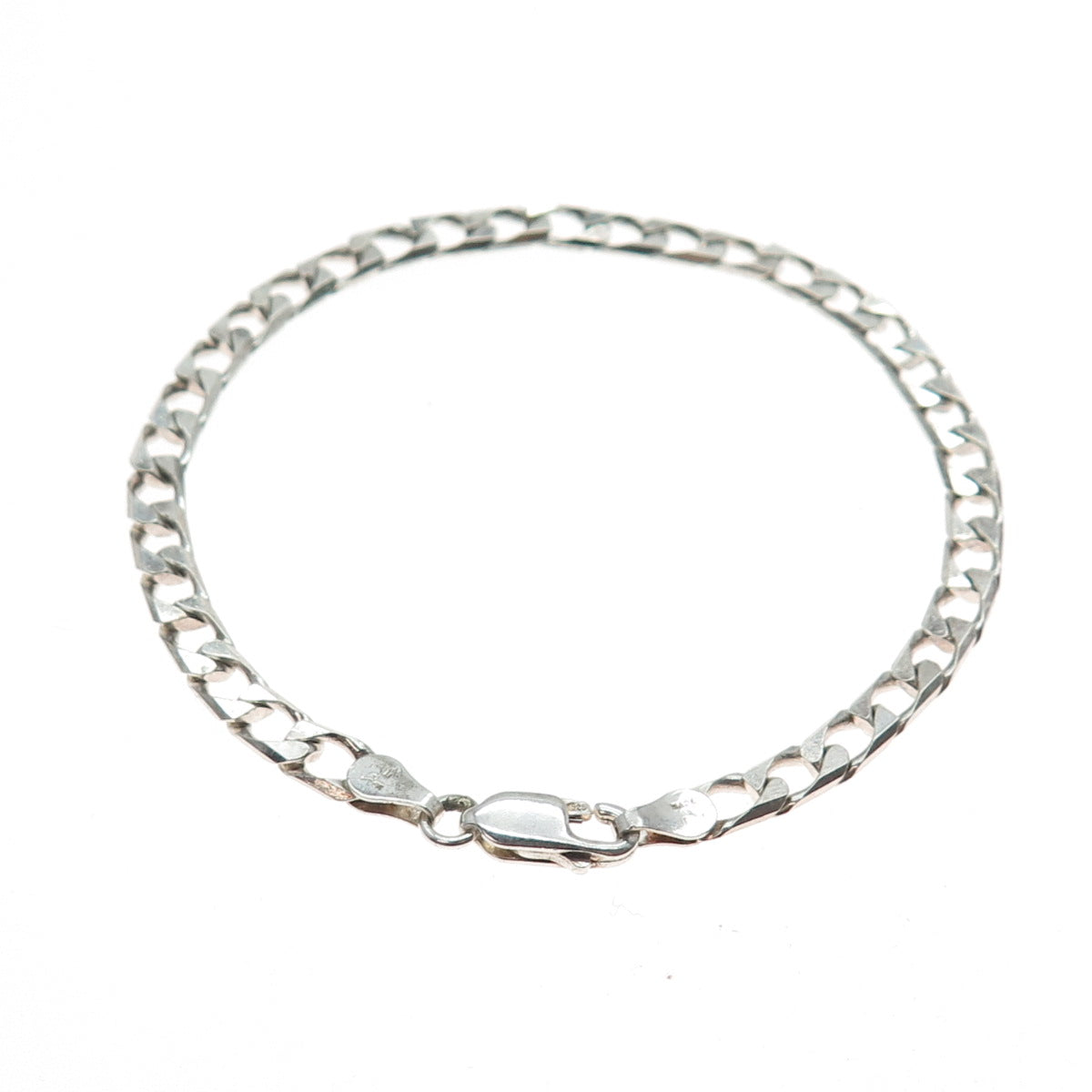 925 Sterling Silver Vintage Italy Square Curb Link Oxidized Bracelet 7.5"