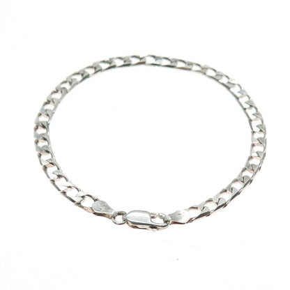 925 Sterling Silver Vintage Italy Square Curb Link Oxidized Bracelet 7.5"