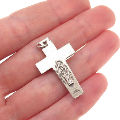 Creed 925 Sterling Silver Antique Art Deco Crucifix Cross Oxidized Charm Pendant