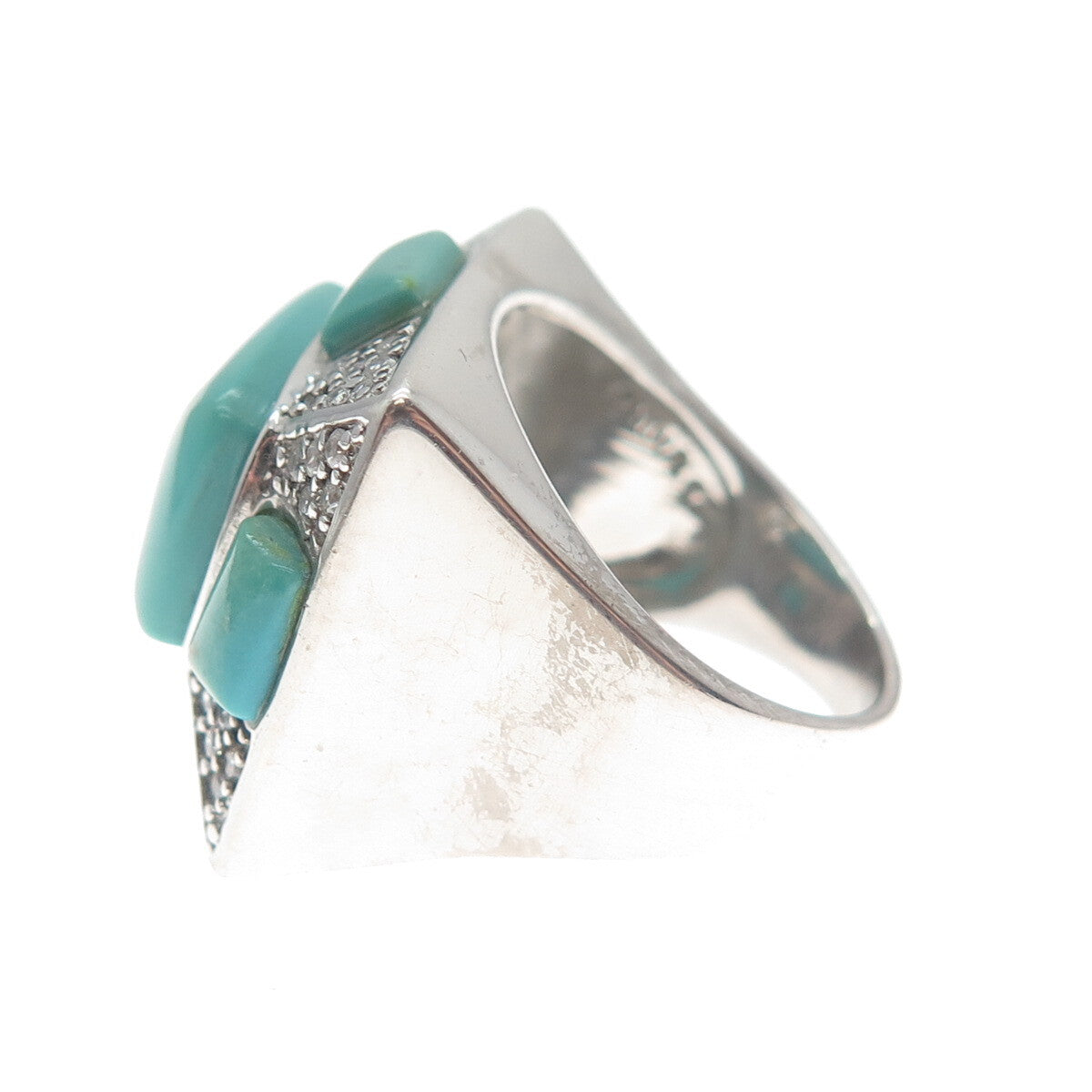 FADI 925 Sterling Silver Real Lone Mountain Turquoise & C Z Ring Size 6.5