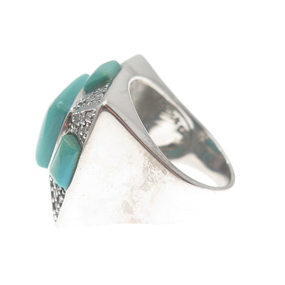FADI 925 Sterling Silver Real Lone Mountain Turquoise & C Z Ring Size 6.5