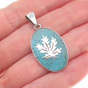 925 Sterling Silver Vintage Mexico Real Turquoise Cannabis Leaf Charm Pendant