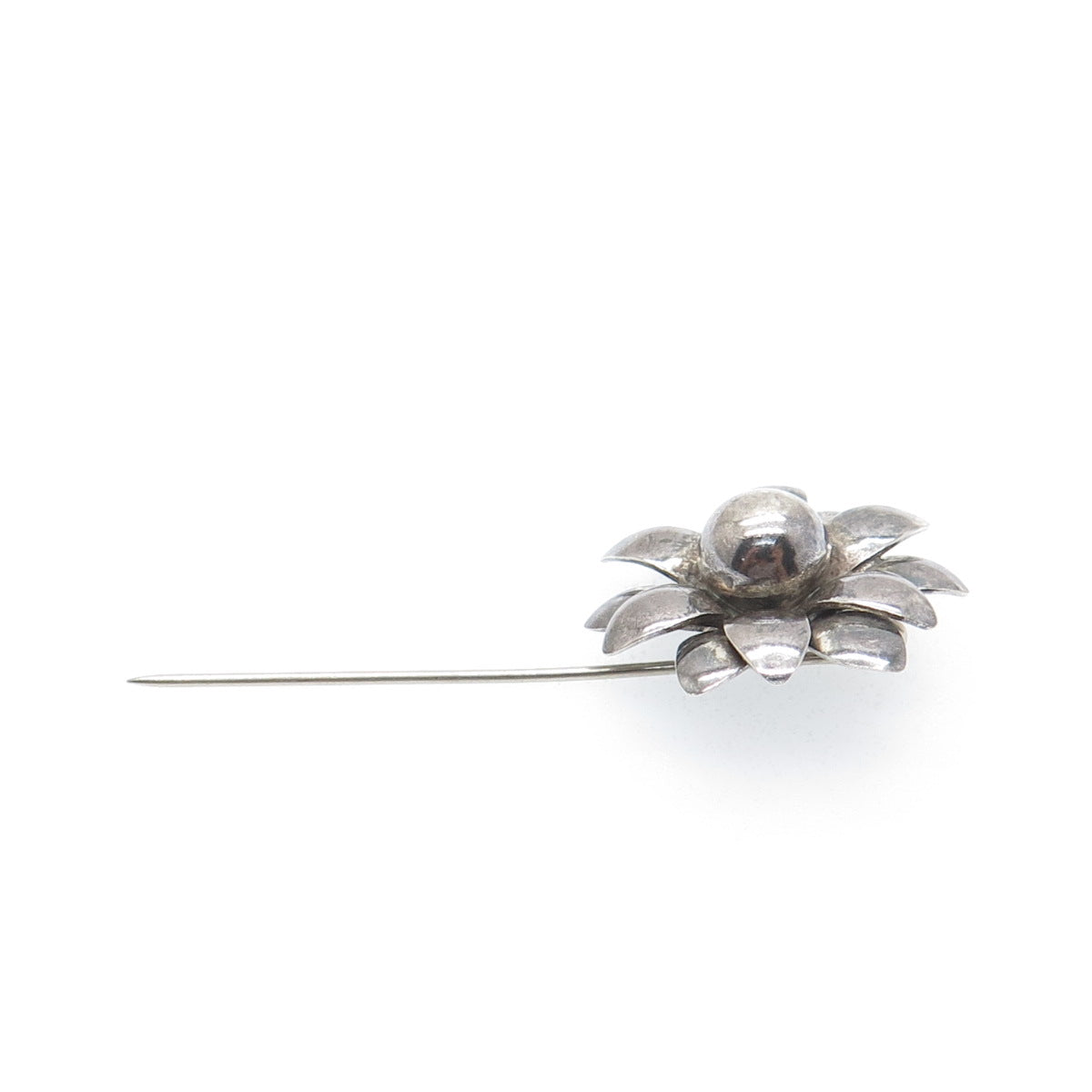 925 Sterling Silver Vintage Flower Oxidized Lapel Pin