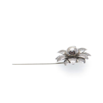 925 Sterling Silver Vintage Flower Oxidized Lapel Pin