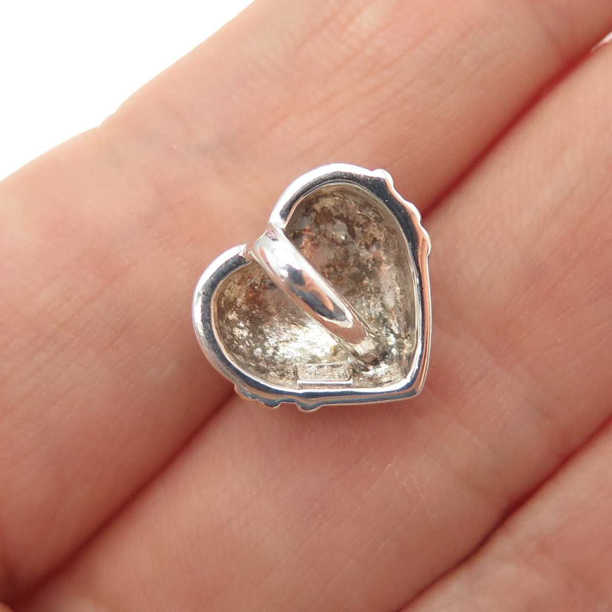 925 Sterling Silver 2-Tone Vintage Healing Heart Mini Slide Charm Pendant