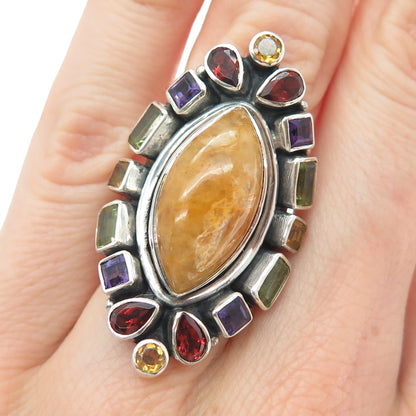 NICKY BUTLER 925 Sterling Vintage Quartz Citrine Amethyst Peridot Ring Size 6.25