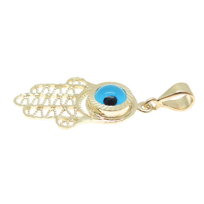 14K Yellow Gold Enamel Evil's Eye Hamsa Amulet Minimalist Charm Pendant