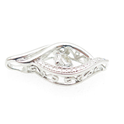 925 Sterling Silver Real Round-Cut White Topaz Twisted Pendant