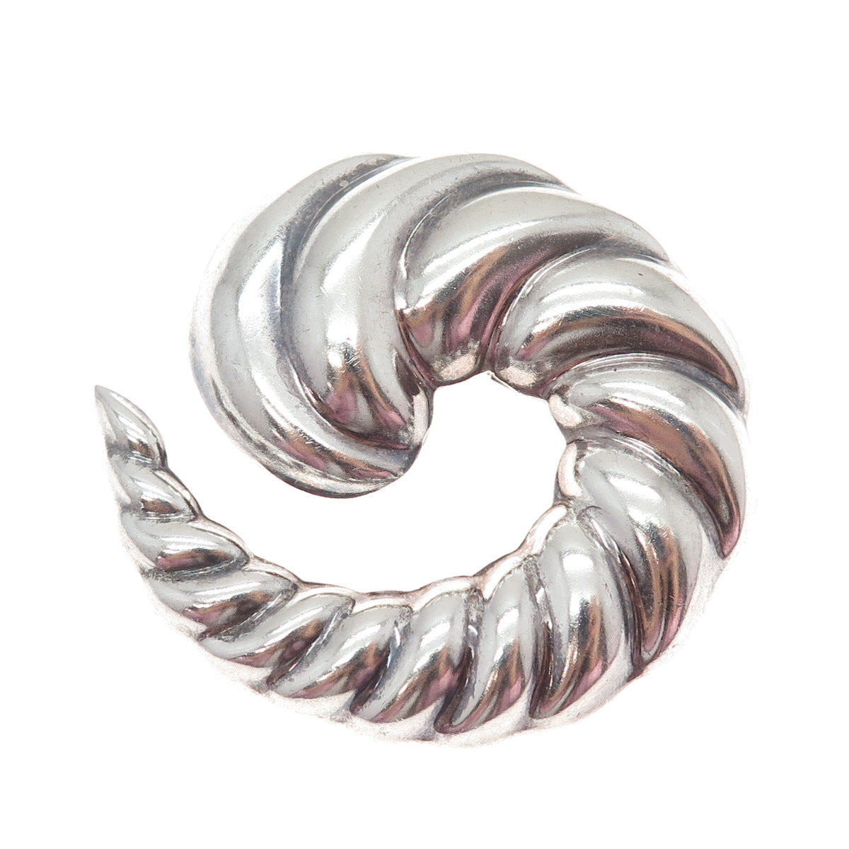 925 Sterling Silver Vintage Mexico Modernist Ribbed Spiral Pin Brooch / Pendant