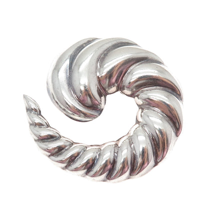 925 Sterling Silver Vintage Mexico Modernist Ribbed Spiral Pin Brooch / Pendant