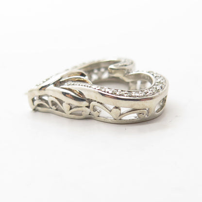 SUN 925 Sterling Silver Real Round-Cut Diamond Heart Slide Pendant